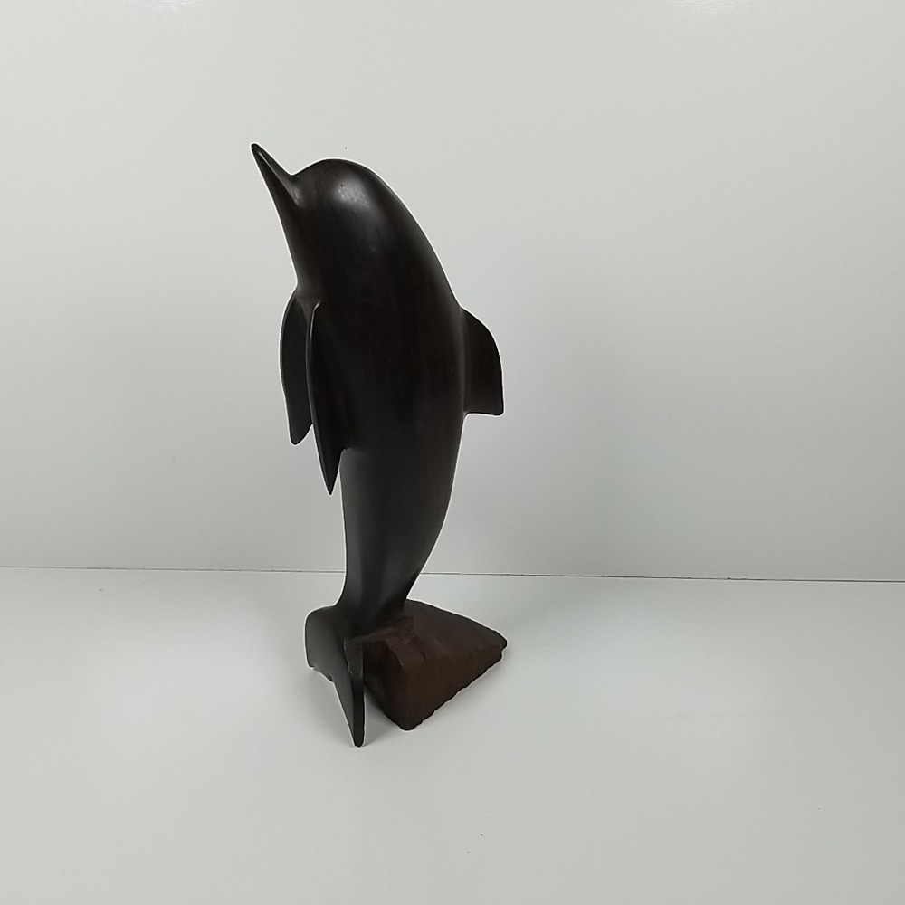 Vintage Ironwood Dolphin Statue Hand Carved Dolphin Decor Marine Coastal Art
